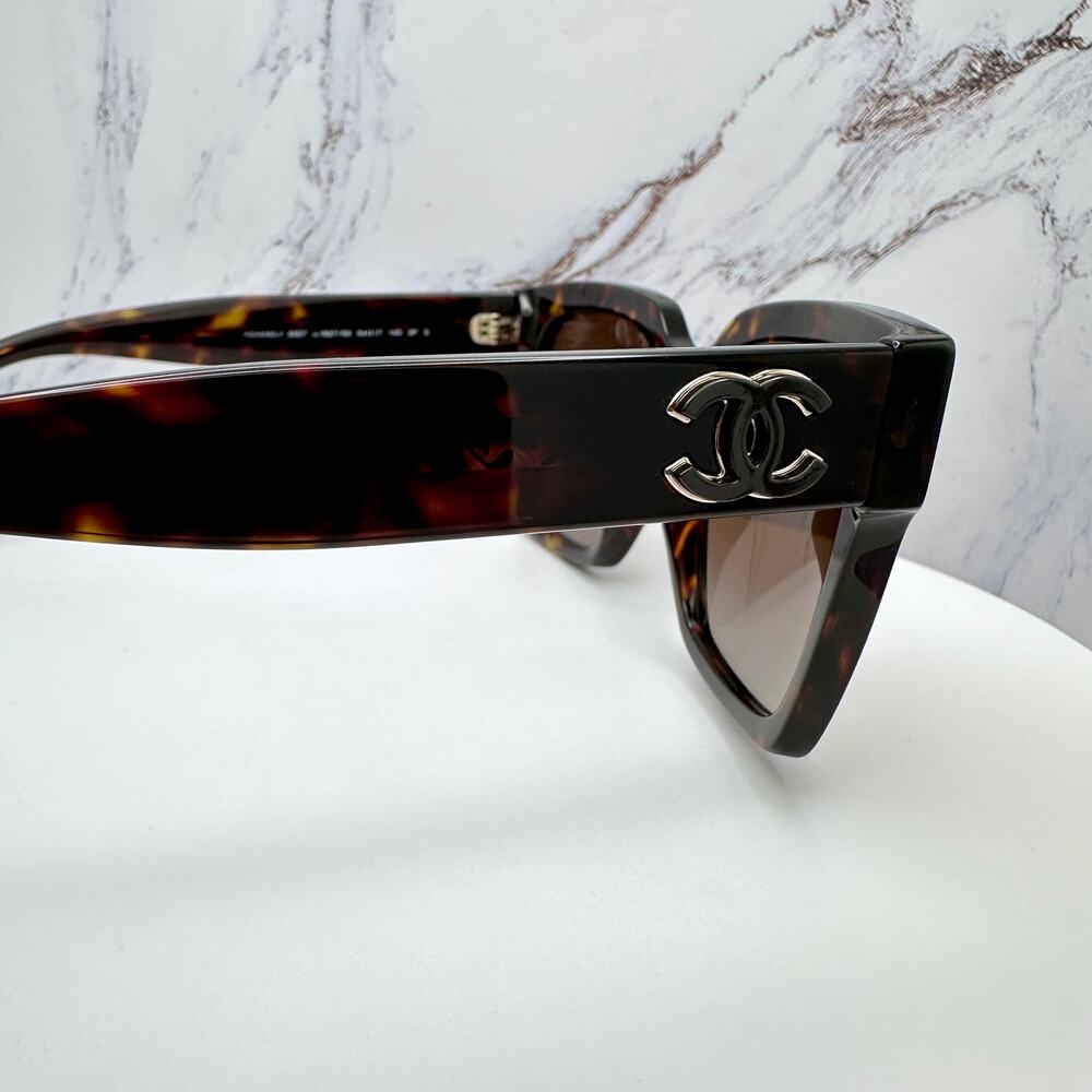 New CHANEL Sunglasses Brown Butterfly Gold Polarized Brown Lens - Picture 12 of 16